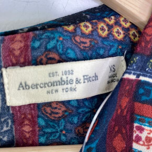 Abercrombi Multi-Color Boho Long Sleeve Dress Women XS Artsy Retro 70s Inspired - Picture 5 of 9